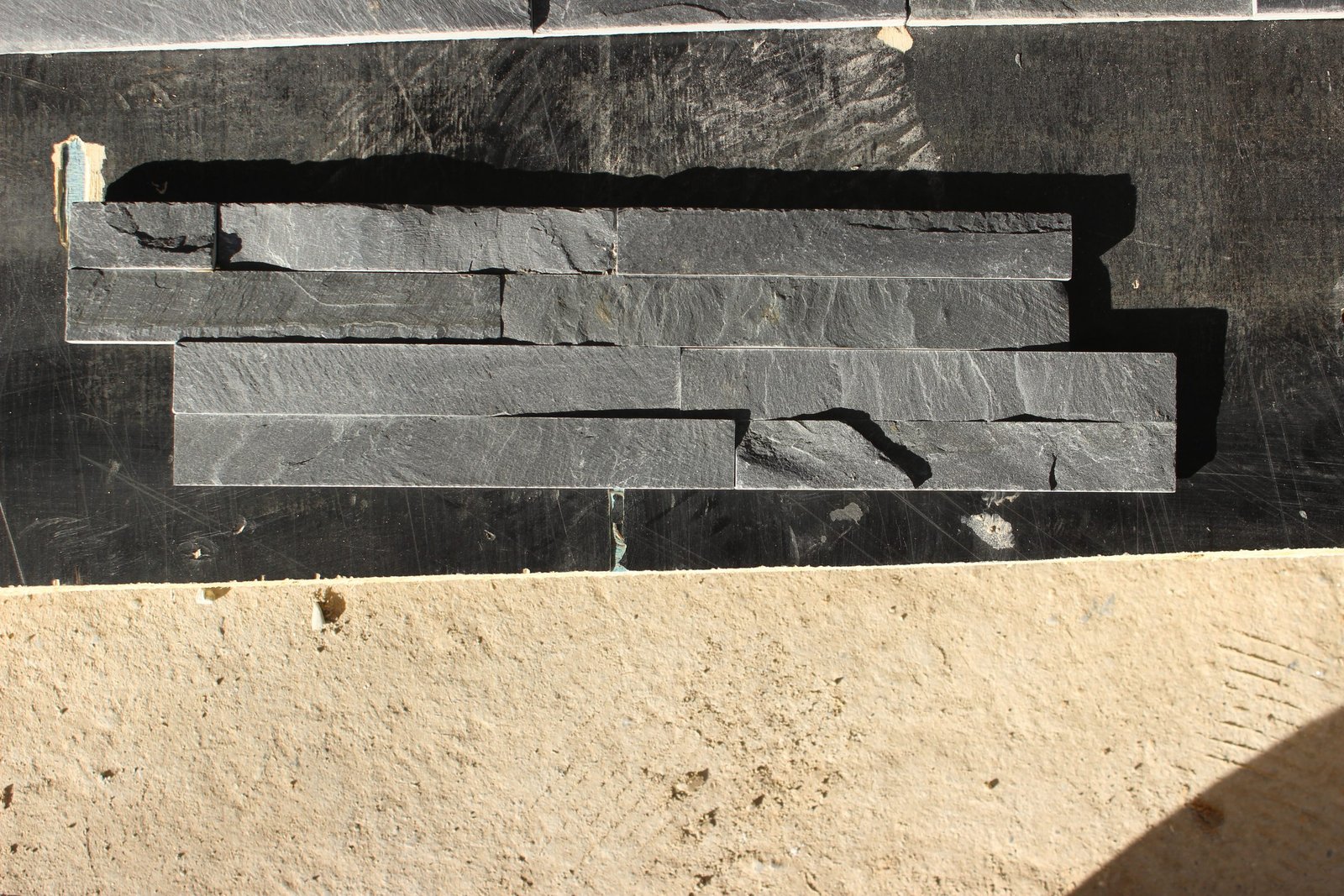 black natural stone thin ledgestone wall cladding 10x36cm details - full black facade stone veneer panels