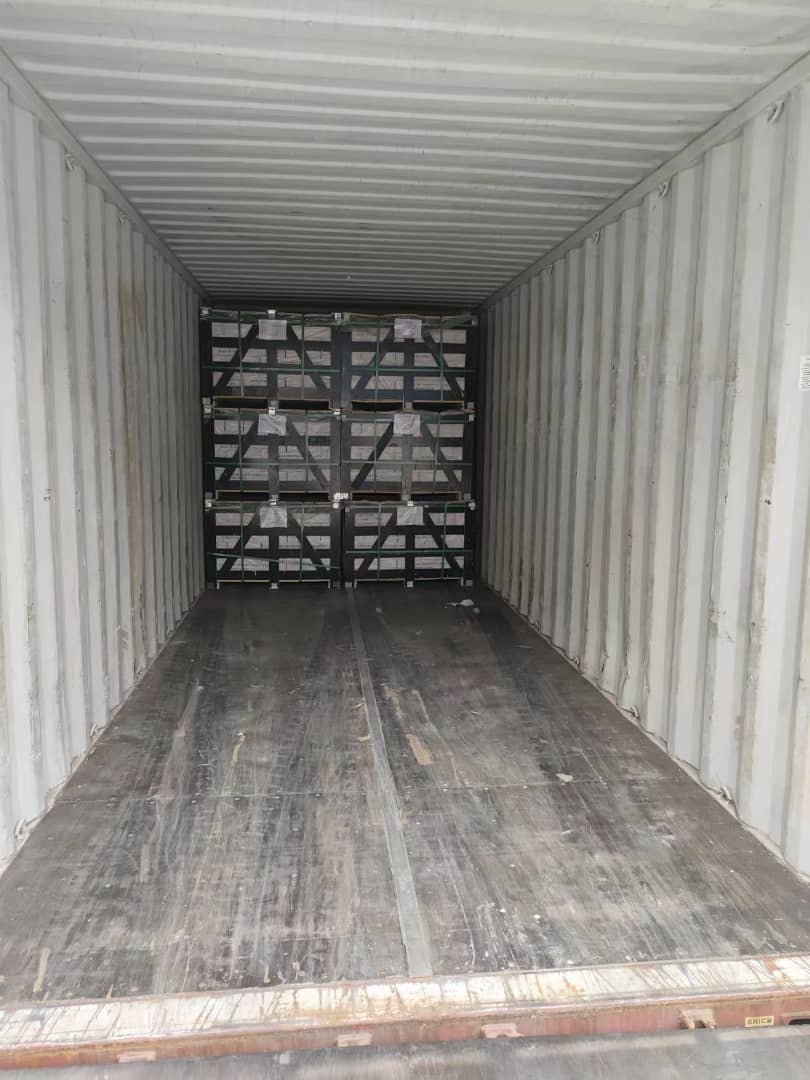 Heavy duty wooden crates loaded into standard export container