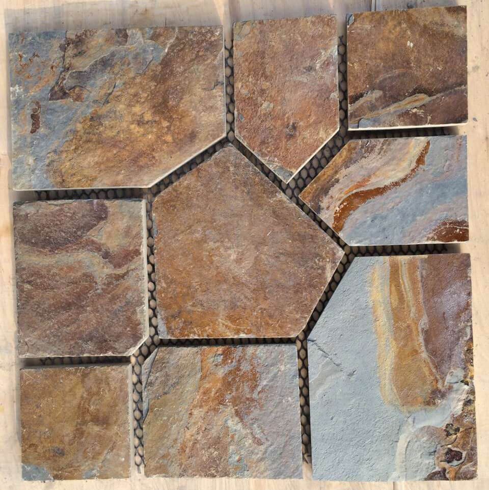 Crazy paving flagstone colorway, mesh-backed natural slate sheets for driveway and pool surround paving