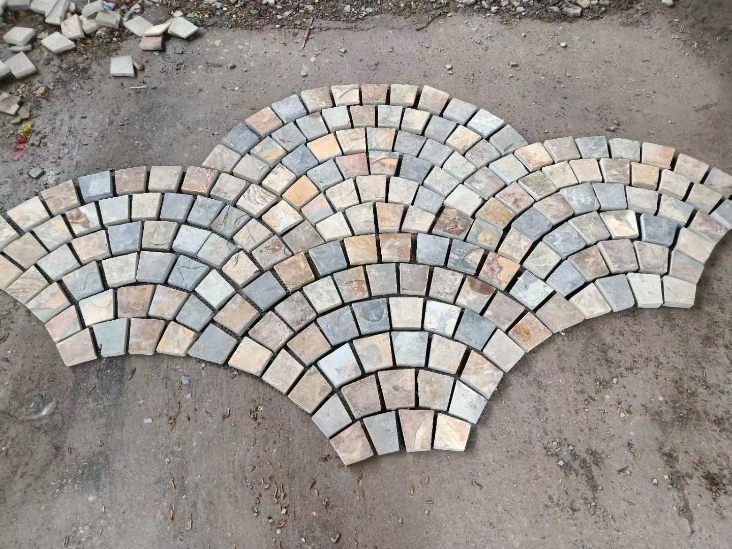 Crazy paving flagstone detail, riven split face texture and mesh bond close-up