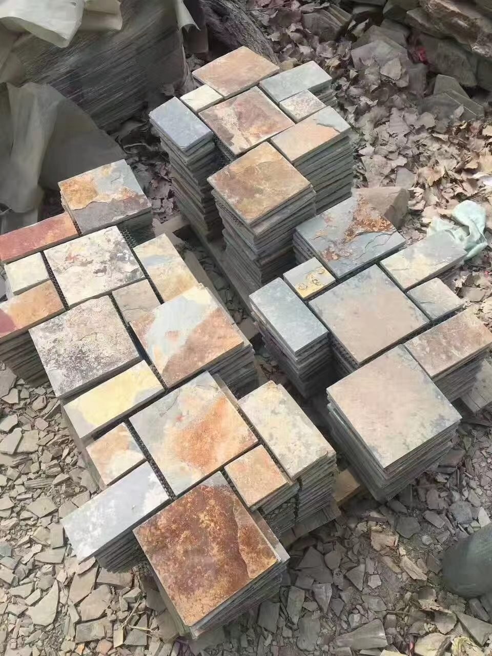 Crazy paving flagstone detail, riven split face texture and mesh bond close-up