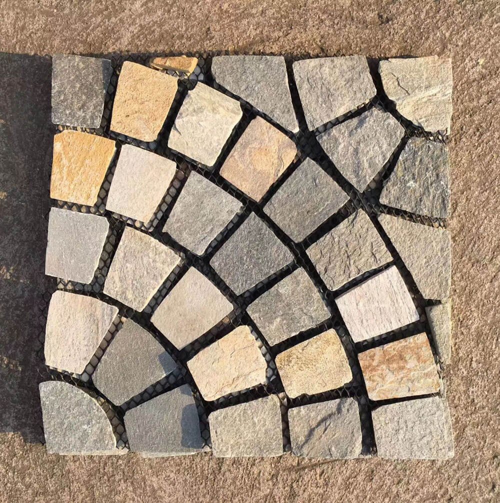 Crazy paving flagstone colorway, mesh-backed natural slate sheets for driveway and pool surround paving