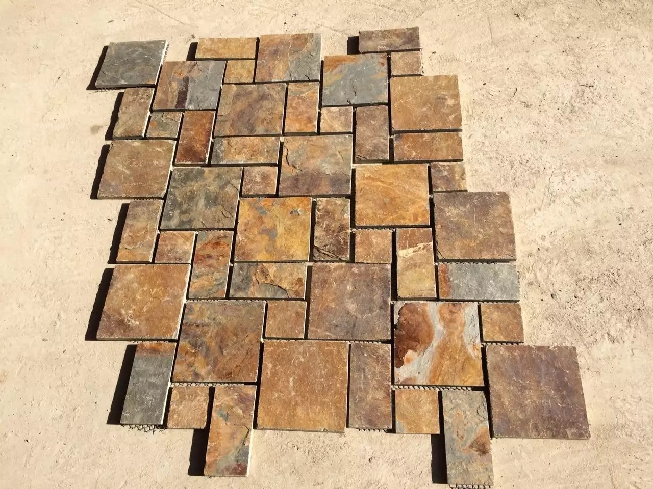 Crazy paving flagstone colorway, mesh-backed natural slate sheets for driveway and pool surround paving