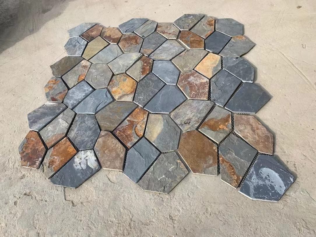Mesh-backed crazy paving sheets layout inspection and quality check