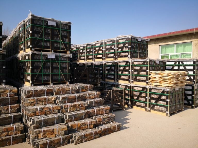 heavy duty wooden crates for cement back stone panels - cement backed stone cladding production and export packing at Top Stone Panels factory, reinforced crating for safe container loading - photo 1
