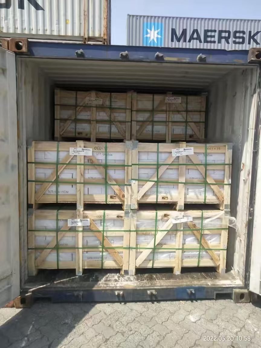 Heavy duty wooden crates loaded into standard export container
