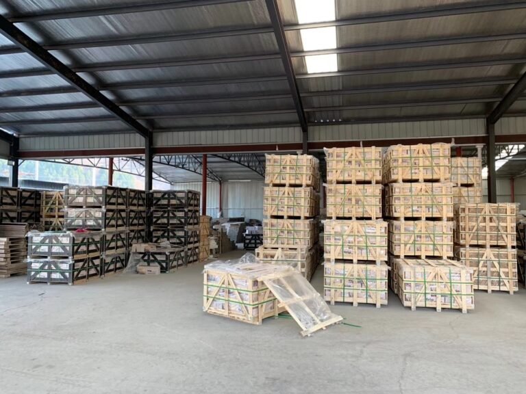 large scale warehouse inventory for natural stone veneer export - zero-breakage packaging with reinforced wooden crates and steel strapping, export packing for ocean freight at Top Stone Panels...