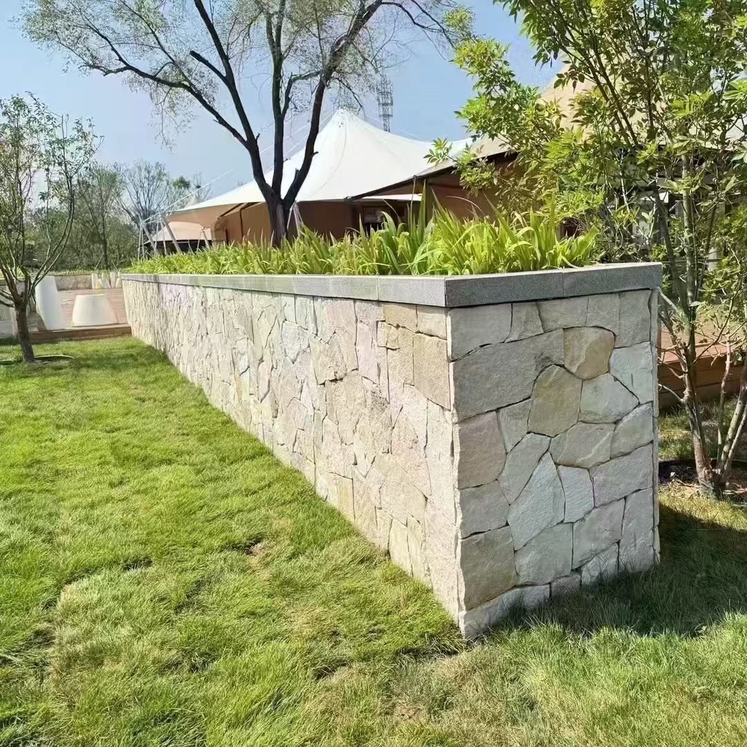 loose stone application - loose stone cladding installed on villa exterior and mansion feature walls, split face wall tiles application from quarry source factory wholesale - photo 41