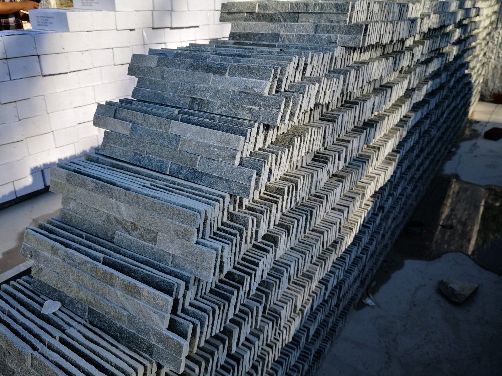 ultra-thin mini ledgestone strips showing consistent face stone thickness across the panel