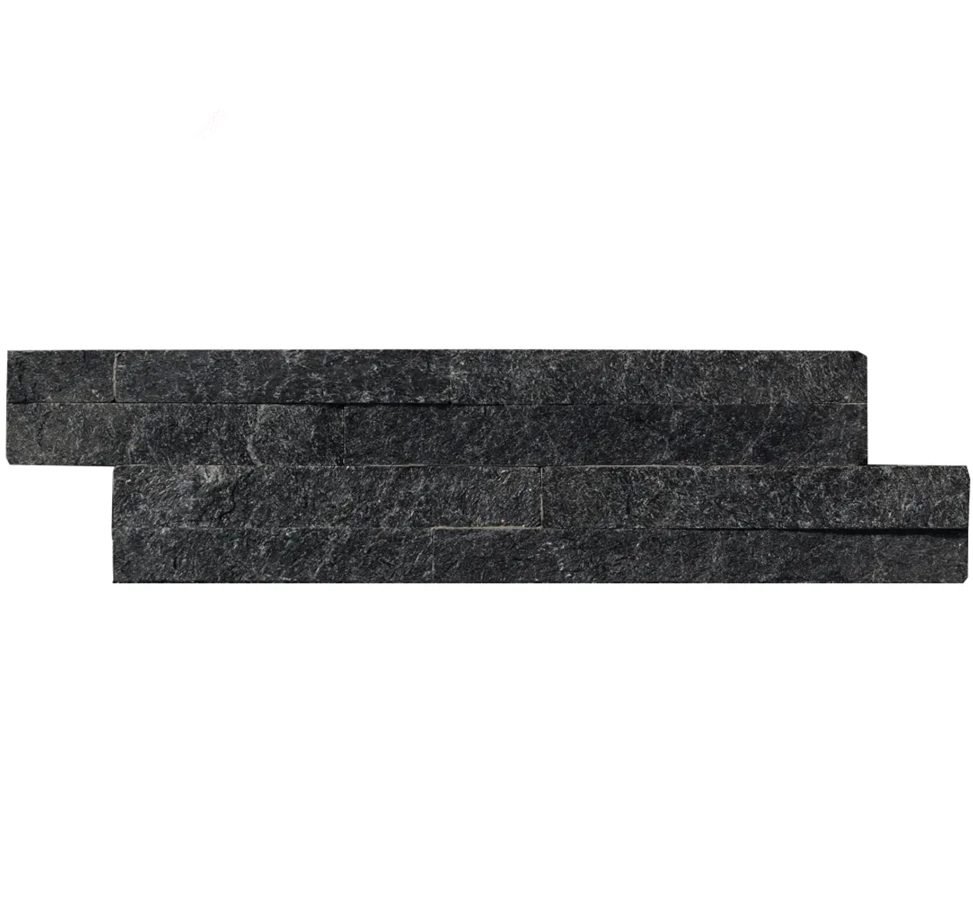 sparkle black quartzite thin ledgestone wall tile 10x36cm