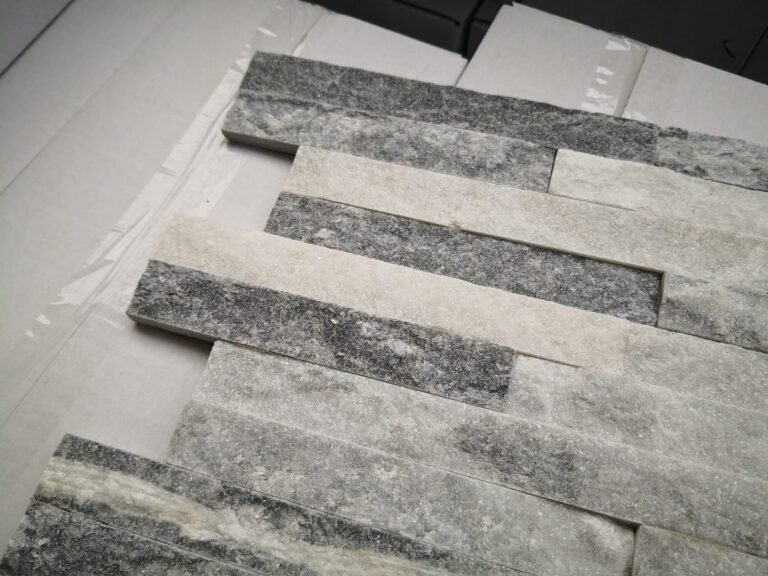 sparkle ice grey quartzite mini ledgestone details - close-up texture of ultra thin stone veneer, mini ledgestone detail for european architectural cladding, modern linear design - photo 16