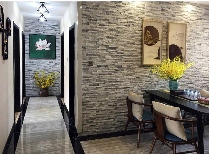 European modern facades with thin ledgestone wall cladding