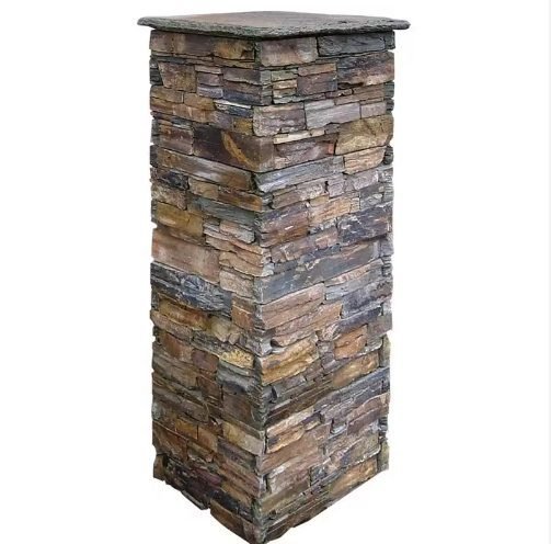 Pre-assembled stacked stone column kit with pillar cap