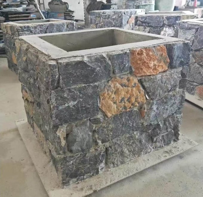 Stone pillar kit installed at villa gate post entrance