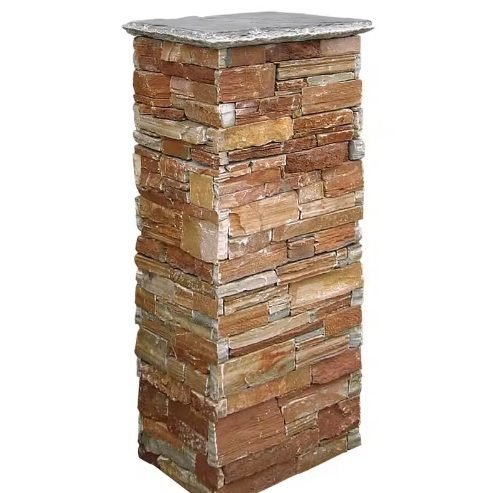 Stacked stone column section showing pre-assembled modular construction