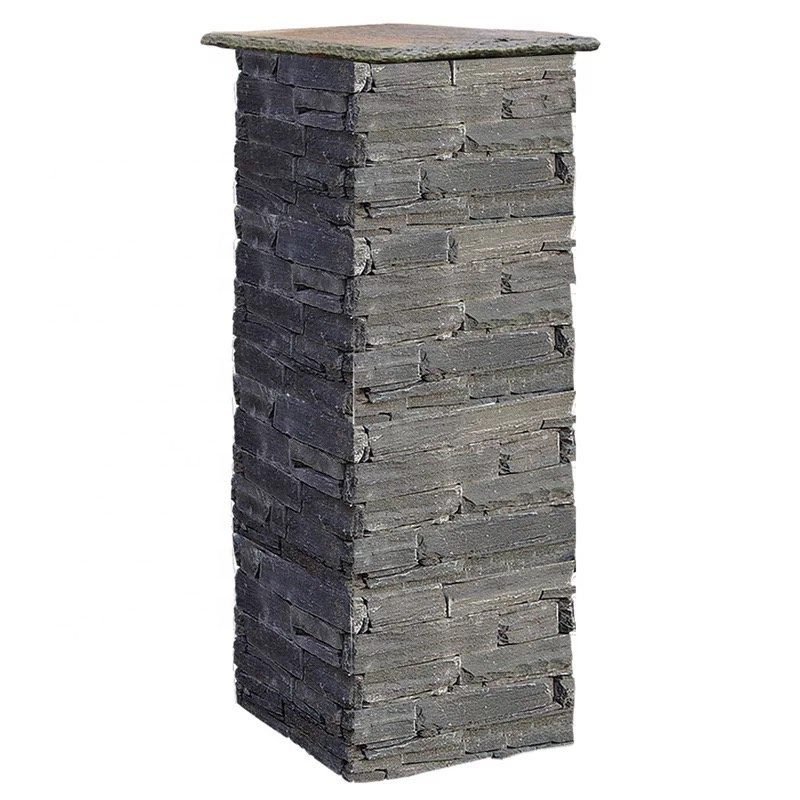 Natural stone pillar kit with split-face texture for fence pillars