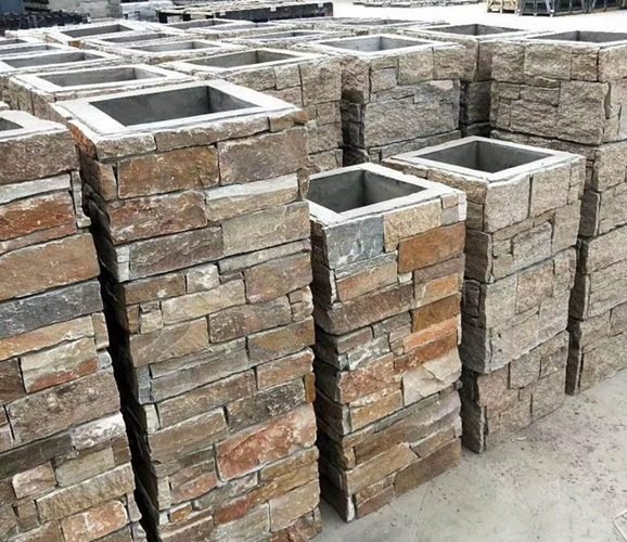 Stone column wrap kit with natural quartzite face