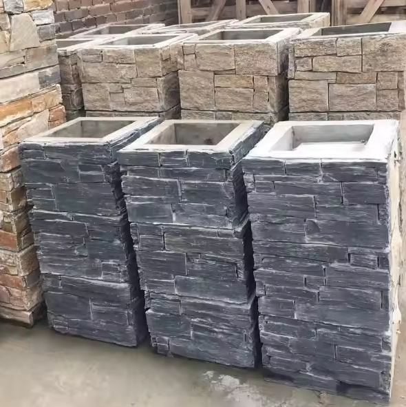 Stacked stone column kits packed securely for export