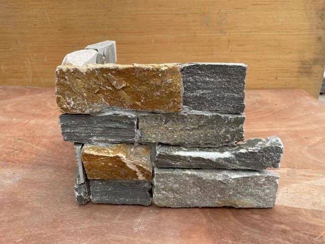 Pre-made stacked stone L-corner piece TSP-C05 with split face wrapping both faces