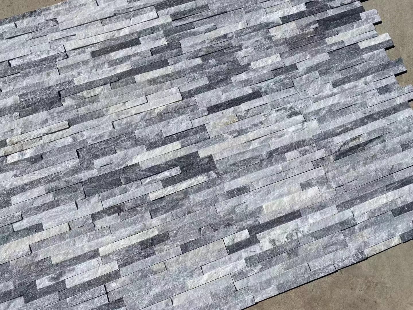 Close-up split face texture detail of natural stacked stone panel TSP-D22