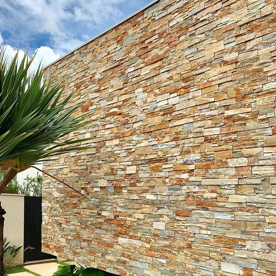 stone panels application - natural stone cladding application scene on exterior wall, villa facade, fireplace and feature wall, supplied factory direct for wholesale projects - photo 3